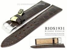 Well-crafted watch strap Windsor 20mm dark brown genuine alligator glossy by RIOS (width of buckle 18 mm) - EU ONLY