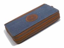 Langbörse 2tlg Sailcloth Rindleder/Canvas hellbraun/jeansblau mit Reißverschluß von LandLeder