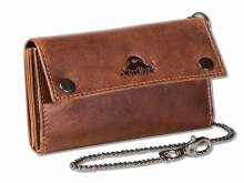 Biker-Kettenbörse echt Büffelleder dunkelbraun Vintage-Look Druckknopf-Verschluss von Woodland