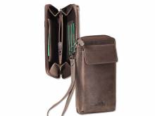 Mehrzwecketui für Geld, Karten, Reisedokumente, Handy & mehr Büffel-Leder braun mit Handschlaufe von Woodland
