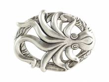 Design-Gürtelschließe Metall silberfarben Motiv Tintenfisch poliert passend für Gürtelbreite 40 mm