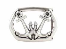 Design-Gürtelschließe Metall silberfarben Motiv Doppel-Anker poliert passend für Gürtelbreite 40 mm
