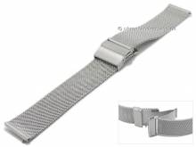 Uhrenarmband 18mm Milanaise stahlfarben mit Schnellwechsel-Stegen feines Geflecht Falt-Schiebeverschluss von MABRO Steel