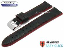 Meyhofer EASY-CLICK Uhrenarmband Cascadia 24mm schwarz Leder Alligator-Prägung rote Naht (Schließenanstoß 22 mm)
