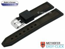 Meyhofer EASY-CLICK Uhrenarmband Ensley 22mm schwarz/dbraun Leder/Kautschuk Allig.-Prägung (Schließenanstoß 20 mm)