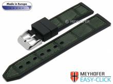 Meyhofer EASY-CLICK Uhrenarmband Ensley 22mm schwarz/dgrün Leder/Kautschuk Alligator-Prägung (Schließenanstoß 20 mm)