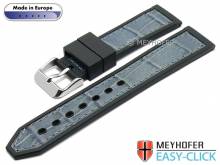 Meyhofer EASY-CLICK Uhrenarmband Ensley 22mm schwarz/grau Leder/Kautschuk Alligator-Prägung (Schließenanstoß 20 mm)