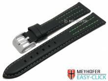 Meyhofer EASY-CLICK Uhrenarmband Lenexa 22mm schwarz Leder glatt graue & grüne Naht (Schließenanstoß 20 mm)