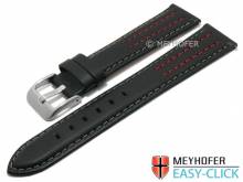 Meyhofer EASY-CLICK Uhrenarmband Lenexa 20mm schwarz Leder glatt graue & rote Naht (Schließenanstoß 18 mm)