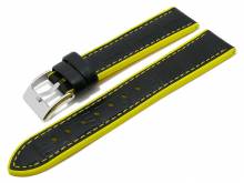 Meyhofer EASY-CLICK Uhrenarmband Heyburn 22mm schwarz Leder/Silikon Allig.-Prägung gelbe Naht (Schließenanstoß 20 mm)