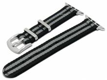 Meyhofer EASY-CLICK Uhrenarmband Antigo 20mm schwarz/grau Synthetik/Textil incl. APPLE-Adapter 42 mm NATO-Style