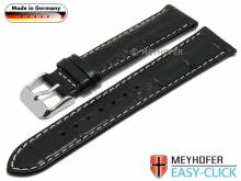 Meyhofer EASY-CLICK Uhrenarmband Lenne 20mm schwarz Leder Alligator-Prägung helle Naht (Schließenanstoß 18 mm)