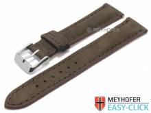 Meyhofer EASY-CLICK Uhrenarmband Yellowstone 18mm dunkelbraun Leder velourartig abgenäht (Schließenanstoß 16 mm)