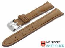 Meyhofer EASY-CLICK Uhrenarmband Yellowstone 18mm hellbraun Leder velourartig abgenäht (Schließenanstoß 16 mm)