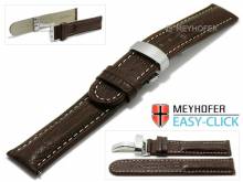 Meyhofer EASY-CLICK watch strap Stratford 24mm dark brown leather teju grain with clasp (width of clasp 22 mm)