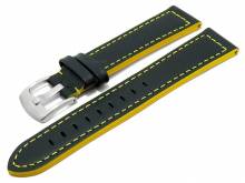 Meyhofer EASY-CLICK watch strap Rushmore 24mm black leather smooth yellow stitching (width of buckle 22 mm)