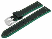 Meyhofer EASY-CLICK watch strap Rushmore 24mm black leather smooth green stitching (width of buckle 22 mm)