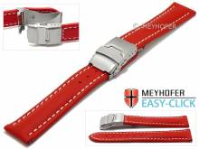 Meyhofer EASY-CLICK Uhrenarmband Paonia 18mm rot Leder glatt helle Naht Faltschließe (Schließenanstoß 18 mm)