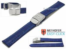 Meyhofer EASY-CLICK watch strap Tomoka 24mm blue leather alligator grain stitched with clasp (width of clasp 22 mm)