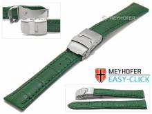 Meyhofer EASY-CLICK watch strap Tomoka 24mm green leather alligator grain stitched with clasp (width of clasp 22 mm)