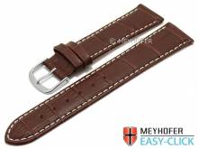 Meyhofer EASY-CLICK watch strap Ruston 16mm dark brown leather alligator grain light stitching (width of buckle 16 mm)