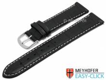 Meyhofer EASY-CLICK watch strap Ruston 24mm black leather alligator grain light stitching (width of buckle 22 mm)
