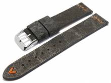 Meyhofer EASY-CLICK watch strap Revheim 18mm dark grey camel vintage look orange stitching (width of buckle 18 mm)