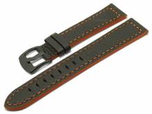 Meyhofer EASY-CLICK Uhrenarmband Neuburg 18mm dunkelbraun Leder orange Naht schwarze Schließe (Schließenanstoß 18 mm)