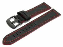 Meyhofer EASY-CLICK Uhrenarmband Neuburg 18mm schwarz Leder rote Naht Schließe schwarz (Schließenanstoß 18 mm)