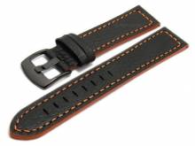 Meyhofer EASY-CLICK Uhrenarmband Neuburg 18mm schwarz Leder orange Naht Schließe schwarz (Schließenanstoß 18 mm)