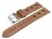 Meyhofer EASY-CLICK watch strap Castletown 24mm light brown leather racing look light stitched (width of buckle 22 mm)