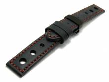Meyhofer EASY-CLICK Uhrenarmband Silkborg 18mm schwarz Leder rote Naht Faltschließe schwarz (Schließenanstoß 18 mm)