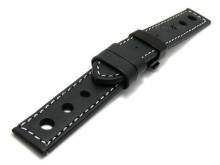 Meyhofer EASY-CLICK Uhrenarmband Silkborg 18mm schwarz Leder helle Naht Faltschließe schwarz (Schließenanstoß 18 mm)