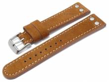 Meyhofer EASY-CLICK Uhrenarmband XL Prades 18mm hellbraun Büffelleder Aviator-Look helle Naht (Schließenanstoß 18 mm)