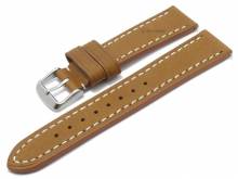 Meyhofer EASY-CLICK Uhrenarmband Stanley 18mm hellbraun Sattelleder glatt helle Naht (Schließenanstoß 16 mm)