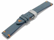 Meyhofer EASY-CLICK Uhrenarmband Overland 18mm dunkelblau Leder orange Naht mit Faltschließe (Schließenanstoß 16 mm)