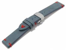 Meyhofer EASY-CLICK Uhrenarmband Overland 18mm dunkelblau Leder rote Naht mit Faltschließe (Schließenanstoß 16 mm)