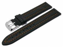 Meyhofer EASY-CLICK Uhrenarmband Kandava 22mm schwarz Leder Carbon-Look orange Naht (Schließenanstoß 20 mm)