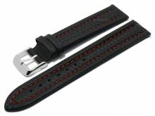 Meyhofer EASY-CLICK Uhrenarmband Kandava 20mm schwarz Leder Carbon-Look rote Naht (Schließenanstoß 20 mm)