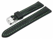 Meyhofer EASY-CLICK Uhrenarmband Rumford 18mm schwarz Leder grüne Naht (Schließenanstoß 16 mm)