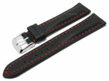 Meyhofer EASY-CLICK Uhrenarmband Rumford 18mm schwarz Leder rote Naht (Schließenanstoß 16 mm)