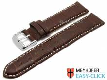 Uhrenarmband Meyhofer EASY-CLICK Marseille 18mm dunkelbraun Alligator-Prägung weiße Naht (Schließenanstoß 18 mm)