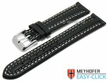 Watch strap Meyhofer EASY-CLICK Denali 18mm black leather smooth light double stitched (width of buckle 16 mm)