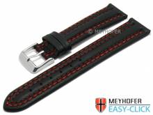 Watch strap Meyhofer EASY-CLICK Denali 18mm black leather smooth red double stitched (width of buckle 16 mm)