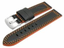Meyhofer EASY-CLICK Uhrenarmband Dornburg 20mm schwarz Schrumpfleder orange Doppel-Naht (Schließenanstoß 20 mm)