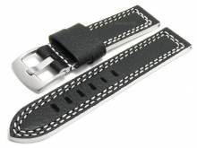 Meyhofer EASY-CLICK Uhrenarmband Dornburg 22mm schwarz Schrumpfleder genarbt helle Doppel-Naht (Schließenanstoß 22 mm)
