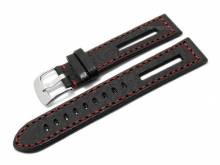 Meyhofer EASY-CLICK Uhrenarmband Cordoba 22mm schwarz Leder genarbt Racing-Look rote Naht (Schließenanstoß 22 mm)