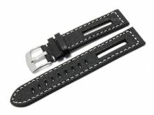 Meyhofer EASY-CLICK Uhrenarmband Cordoba 22mm schwarz Leder genarbt Racing-Look helle Naht (Schließenanstoß 22 mm)