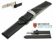 Meyhofer EASY-CLICK Uhrenarmband Tobin 18mm schwarz Leder Karbon-Look helle Naht Faltschließe (Schließenanstoß 18 mm)
