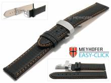 Meyhofer EASY-CLICK Uhrenarmband Tobin 18mm schwarz Leder Karbon-Look orange Naht Faltschließe (Schließenanstoß 18 mm)